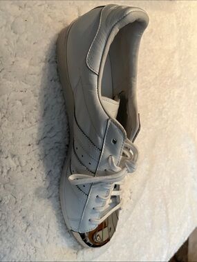 adidas White Leather Low-Top Sneaker with Metallic Toe Cap